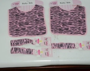 Bebé Ganz Niña Rosa Negro Patrón Cebra Chupete Clip Juego Babero Set de Regalo - Imagen 1 de 7