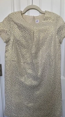 VESTIDO GAP Niñas 12 Años, Fiesta, Elegante, Hilos DORADOS en Marfil, Forrado, Cremallera, Plisado Foto 1 de 4