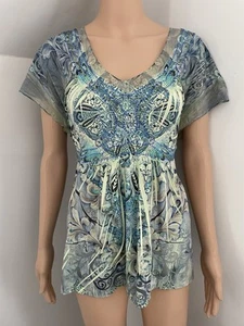 One World Y2K Green Fairy Cap Sleeve Mesh Sheer Back Hippie Whimsy Boho Top - Picture 1 of 23
