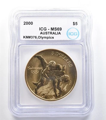 2000 Australia 5 Dollar Sydney Olympics Wrestling KM#376 MS69 ICG *7900 - Image 1 of 3