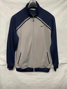 Vintage Y2K Nike Herren Large Zip-Up Trainingsjacke Grau Navy Blau Poly Baumwolle - Bild 1 von 9