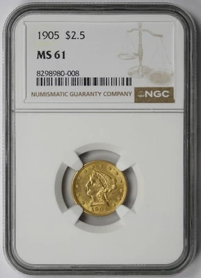 1905 Liberty Head Quarter Eagle Gold $2.5 MS 61 NGC - Image 1 of 4
