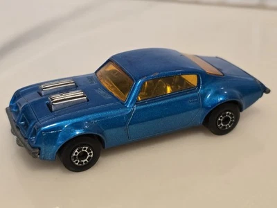 Vintage 1975 Matchbox Superfast No. 4 Pontiac Firebird Blue Yellow Glass Lesney - Image 1 of 4