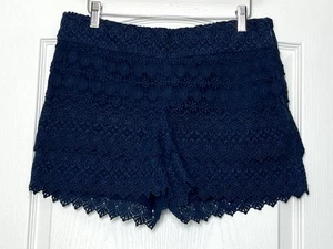 Ann Taylor Loft The Riviera Corto Talla 4 Crochet Encaje Azul Marino Cremallera Lateral Forrado - Imagen 1 de 11