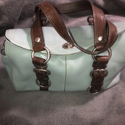 Bolso Cartera De Colección Y2K Coach Chelsea Guijarro Azul Polvoriento Cuero Turnlock 12334 Foto 1 de 4