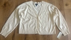 Neu Aqua 100% Kaschmir Beige Damen Lockere Passform V-Ausschnitt Strickjacke Größe L - Bild 1 von 2