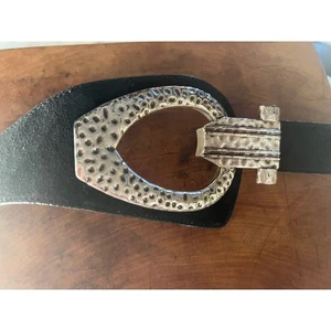 Coldwater Creek schwarzer Leder Wildleder breiter Gürtel gehämmert silberne Schnalle Damen 1X 2X - Bild 1 von 7