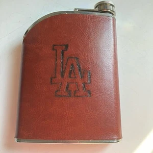 Dodgers Flask Leather Wrap 7 oz. Stainless Steel Hip Flask Custom Made - Picture 1 of 7