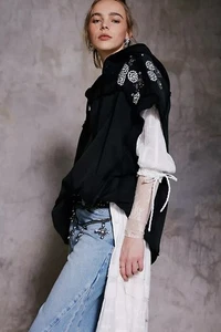 Free People We The Free Diamond In The Rough Vest Embellished Hoodie Oversized M - Picture 1 of 5