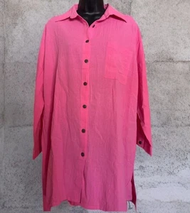 NWT WOMEN’S SUMMER BEACH CASUAL COTTON LINEN HIGH LOW HEMLINE SHIRT SIZE L PINK - Picture 1 of 8