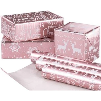 Christmas Wrapping Paper Rolls - 17 Inches X 10 Feet per Roll 3 Rolls - Pink De - Image 1 of 4