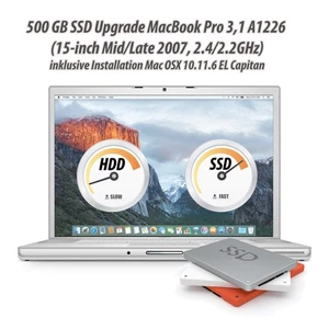 500 GB SSD Upgradekit MacBook Pro 15" Mid/Late 2007 A1226 EL Capitan 10.10.6 - Afbeelding 1 van 1