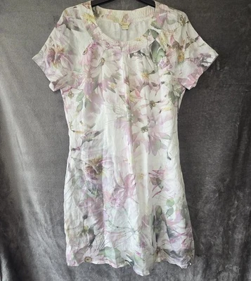 Monsoon Ramie dress womens size 14 White Pink Floral Summer Short Sleeve Casual - image 1 of 4