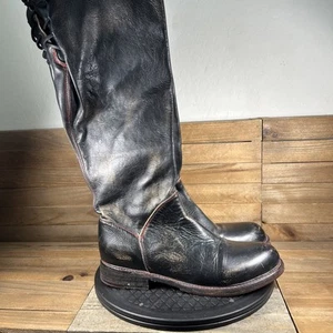 Bed Stu Womens 10 Manchester II Black Handwash Red Sole Tall Boots Tie In Back - Picture 1 of 11