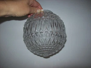 Vintage Mid Century Crystal Clear Diamond Point Pressed Glass Light Globe Shade - Picture 1 of 10