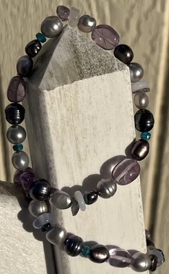 ¡Juego de 2 NUEVAS Pulseras Elásticas Honora Perla Cultivada y Piedras Semipreciosas! Foto 1 de 4