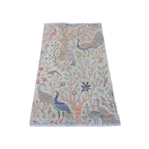 3'x4'8" Green Soft Wool Afghan Peshawar Birds Design Hand Knotted Rug G20273 - Picture 1 of 6