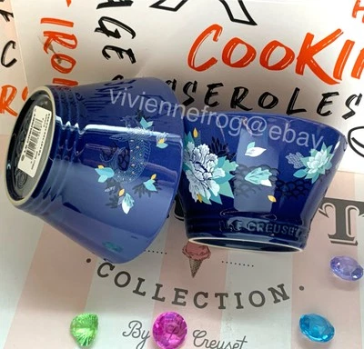 LE CREUSET COBALT BLUE LOTUS KOI FISH DECAL KOBE SOUP RICE BOWL / COFFEE MUG CUP - Image 1 of 4