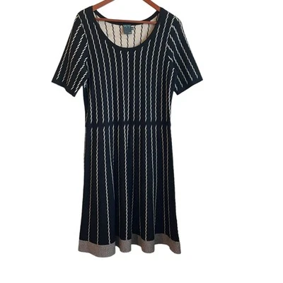 Gabby Skye Women Sweater Dress 1X Black Tan Stripe Swing Hem Trendy Office - Image 1 of 4