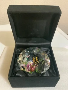 Amia Studios Hand Painted Glass Butterfly/Flower Paperweight-Art Glass - Picture 1 of 6