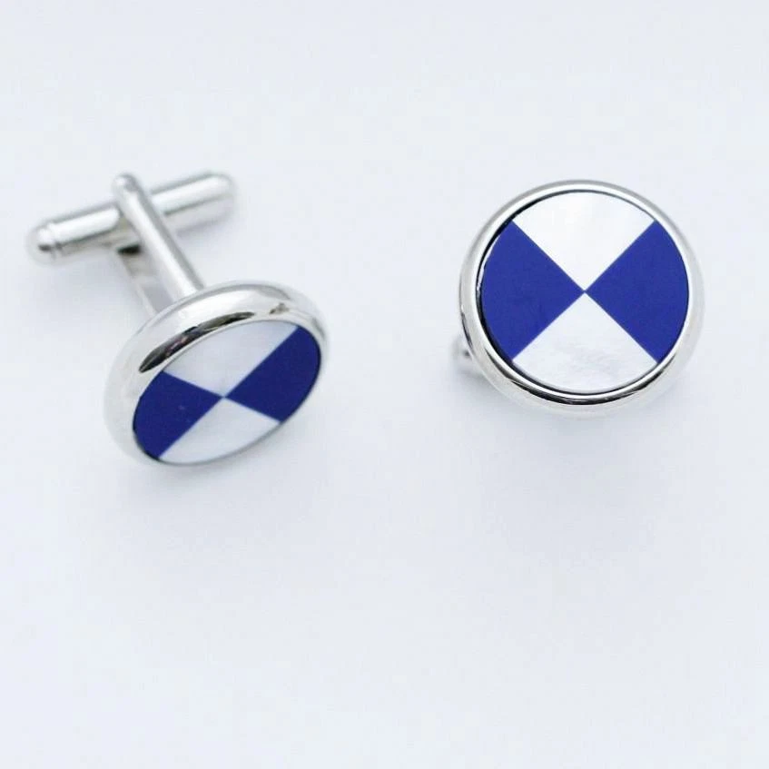 C0040 GEMELOS GEMELOS REDONDOS AZUL MARINO LAPISLÁZULI BLANCO NÁCAR FORMAS SECTOR Foto 1 de 1