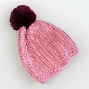 NWT Ann Taylor Ribbed Pom Pom Hat - OS, Pink - Picture 1 of 3