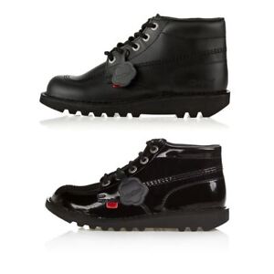 Kickers Classic Hi Black/Black Patent Boots Unisex, Youth Back To School UK 3-12