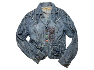DSQUARED 2 Blue Denim Cropped Vintage Printed Jacket Size M - Picture 1 of 18