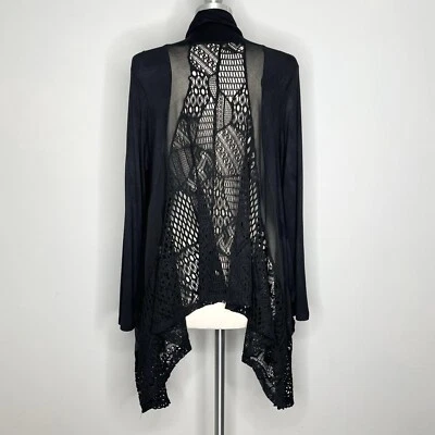 Kenar Cardigan 女式中号黑色开口级联前粘胶背面 — 第 1/4 张图片