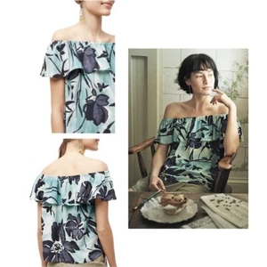Anthropologie Maeve Islander schulterfreies Top Größe Small türkis geblümt - Bild 1 von 10