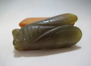 TH0573 China agate Old jade old pendant Hand carved insect cicada old pendant - Picture 1 of 12