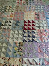 Antique Feedsack Quilt Top Hand Sewn Triangles Great Fabrics Novelty Prints