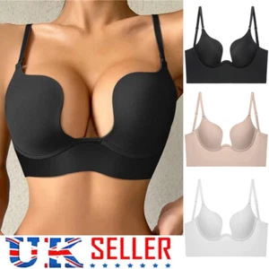 Backless Super Boost Women Push Up Sexy Deep U Plunge Bra Invisible Body Shaper - Picture 1 of 26