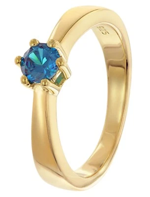TRENDOR Schmuck Damenring 925 Silber Vergoldet Mit Synthetischem Saphir 68984 - Bild 1 von 4