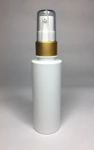 100ml White Cylindrical PET Plastic Bottles + Matt Gold Serum Pump ANY AMOUNT - Picture 1 of 2