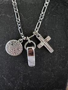 Urban Outfitters Layering Necklace Silver Chain Semi Precious Stone Boho Charm - Picture 1 of 6