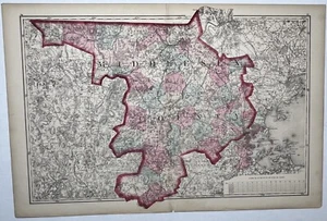 Original 1871 Middlesex County Map,Lexington,Sudbury,Concord,Newton,Mass,MA,Rail - Picture 1 of 15