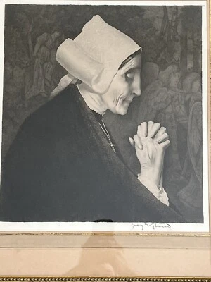 Jean VYBOUD Gravure Eau Forte Etching Bretonne En Prière Bretagne Meheut Cottet - Photo 1/4