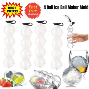 2.2" Ice Cube Bar Silicone 4 Ball Maker DIY Mold Sphere Large Tray Whiskey M ! - Picture 1 of 13