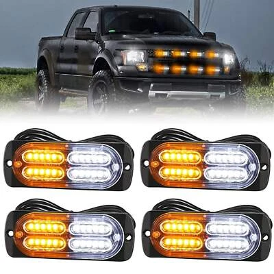 4pcs LED Amber White Strobe Warning Lights for Trucks 12V-24V Grille Lamps - Image 1 of 4
