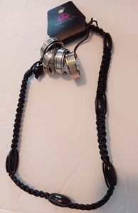 Neu Paparazzi 18" gewebte Halskette & 4 Ringe-schwarz - Bild 1 von 5