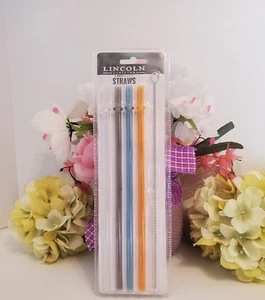 Lincoln Outfitters ~ Paquete de 4 pajitas de plástico sin BPA con cepillo ~ Totalmente nuevo - Imagen 1 de 3