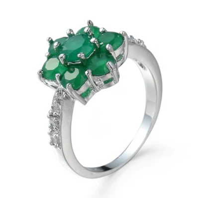Sunflower Round Green Quartz Zirconia Gems Silver Rings Size 6-10 Holiday Gift - Image 1 of 4