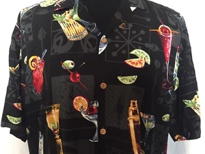 Paradise Found Mens Hawaiian Shirt XL Extra Large Cocktails Drinks Black - Picture 1 of 9