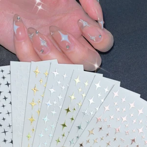 Nail Sticker 4-Pointed Star 3D Black White Gold Silver Rose Glue Nail Art Decor - Picture 1 of 10