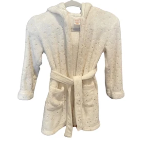 Cat &Jack Girls Hooded white Bath Robe with gold stars Size 6/6X pockets - Picture 1 of 6