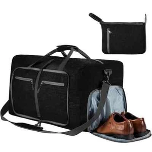 Sac de Voyage Pliable 65L Imperméable Compartiment Chaussures Noir 61x34x26 cm - Photo 1/5
