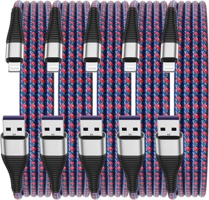 5 Pack iPhone Charger 6ft,iPhone Fast Charging Cord 6 Feet USB Cables(blue) - Picture 1 of 10