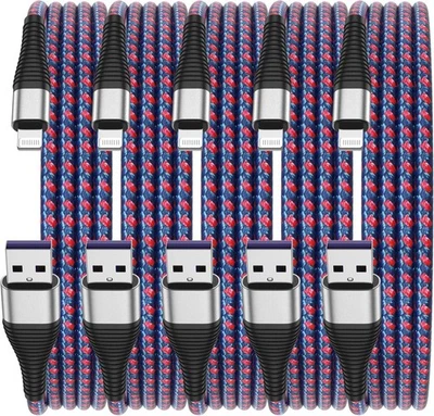 5 Pack iPhone Charger 6ft,iPhone Fast Charging Cord 6 Feet USB Cables(blue) - Image 1 of 4