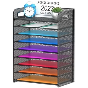 9 Tier Desk Organizer, Mesh Paper Letter Tray File Rack Shelves Paper Sorter ... - Picture 1 of 6
